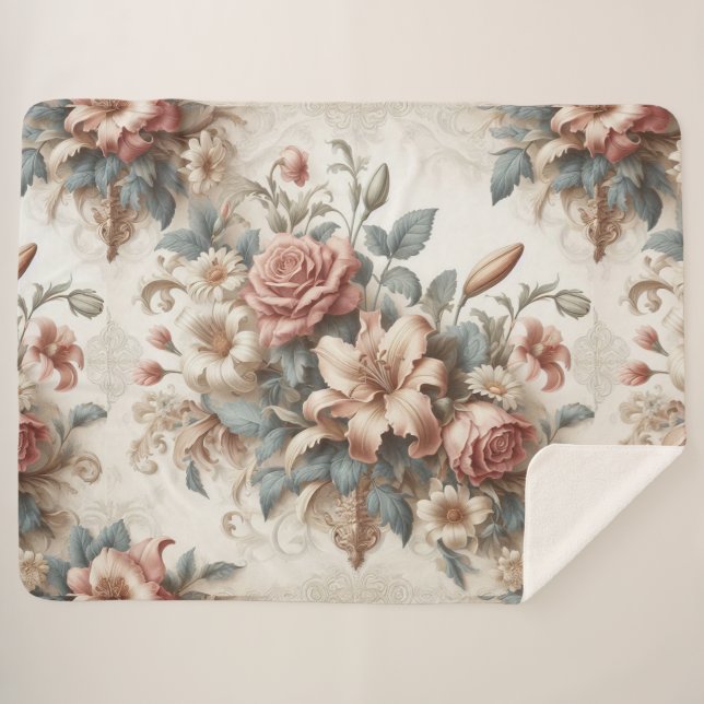 Cobertor Sherpa Perfeição Floral Antiquada Clara (Frente (Horizontal))