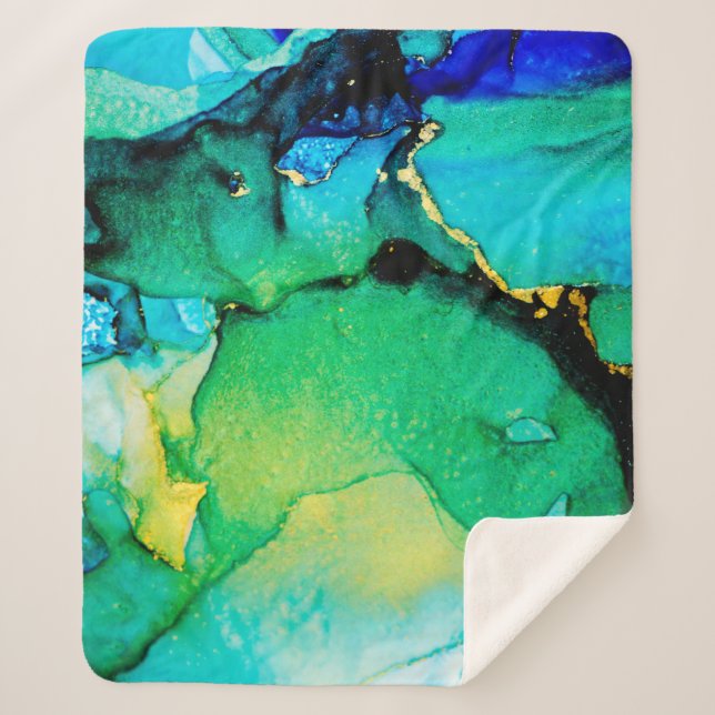 Cobertor Sherpa PERSIAN BLUE, chartreuse green. Very beautiful art (Frente)