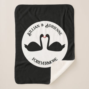 Cobertor Sherpa Personalização de Swans Negros Beijando Casamento