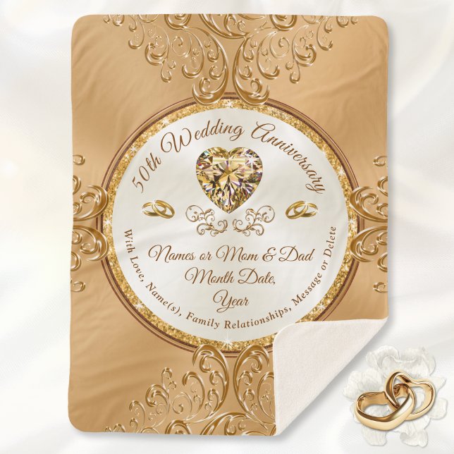 Cobertor Sherpa Personalizado, 50º Aniversário do Banquete (50th anniversary blanket. Best 50th wedding anniversary gift. Personalised anniversary gift, parents)