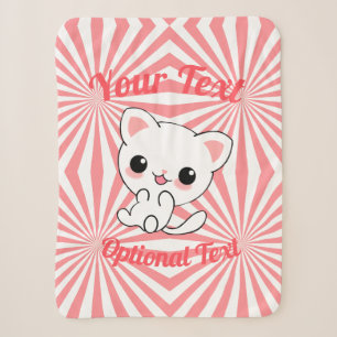 Cobertor Sherpa Personalizado de Kawaii White Kitten