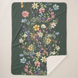 Cobertor Sherpa Personalizado Luxuoso Elegante Verde Floral Salvia