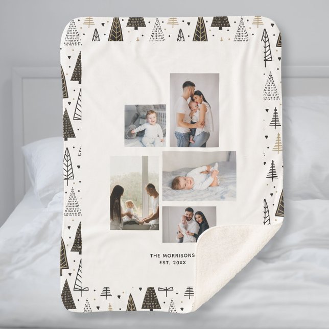 Cobertor Sherpa Personalizar 5 Fotos Nome Colagem Pinheiros de inv (Criador carregado)