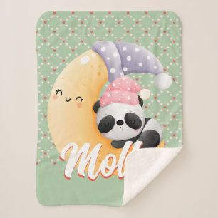 Cobertor Sherpa Personalizar o nome do bebê do Panda que dorme