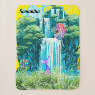 Cobertor Sherpa Personalize a cachoeira do nome com sereias
