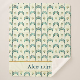 Cobertor Sherpa Personalized Art Deco Teal & Gold Geometric