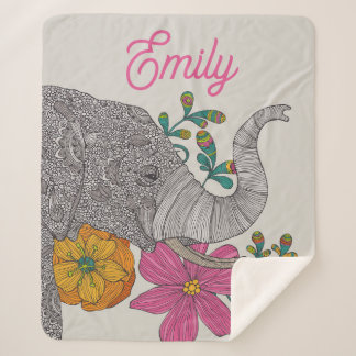 Cobertor Sherpa Personalized Elephant Name Kids Sherpa Blanket