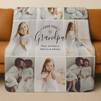 Cobertor Sherpa Personalized Handwritten Love You Grandpa 8-Photo