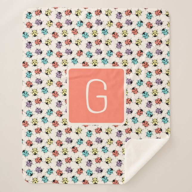 Cobertor Sherpa Personalized Ladybug Throw Blanket (Frente)