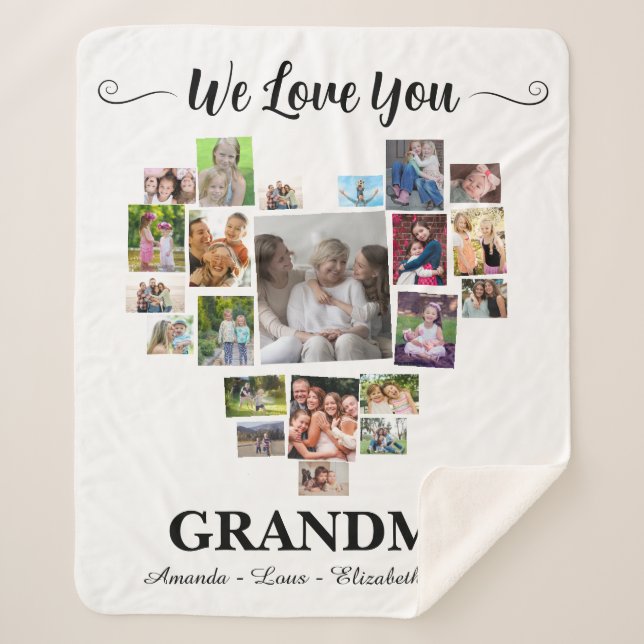 Cobertor Sherpa Personalized Love You Grandma Hearts 21 Photo (Frente)