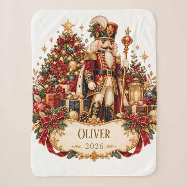 Cobertor Sherpa Personalized Nutcracker Christmas Blanket with Nam (Frente)