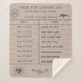 Cobertor Sherpa Personalized "Our Love Story" Library Card