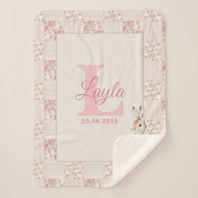 Cobertor Sherpa Personalized Pink Beatrix Potter Sherpa Blanket (Frente)
