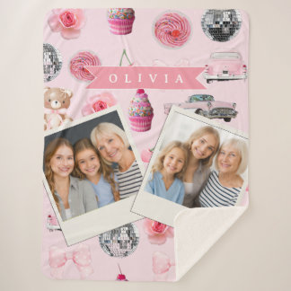 Cobertor Sherpa Personalized Pink Coquette Retro Cute Teddy Bear