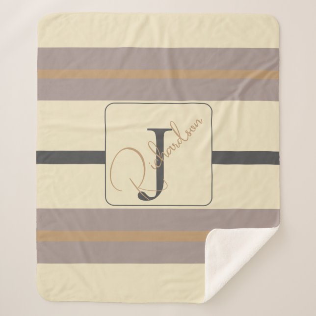 Cobertor Sherpa Personalized Taupe Gold Stripe Modern Neutral Chic (Frente)