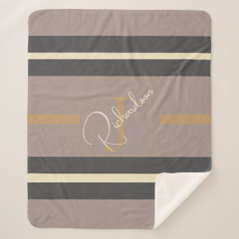 Cobertor Sherpa Personalized Taupe Gold Stripe Modern Neutral Chic