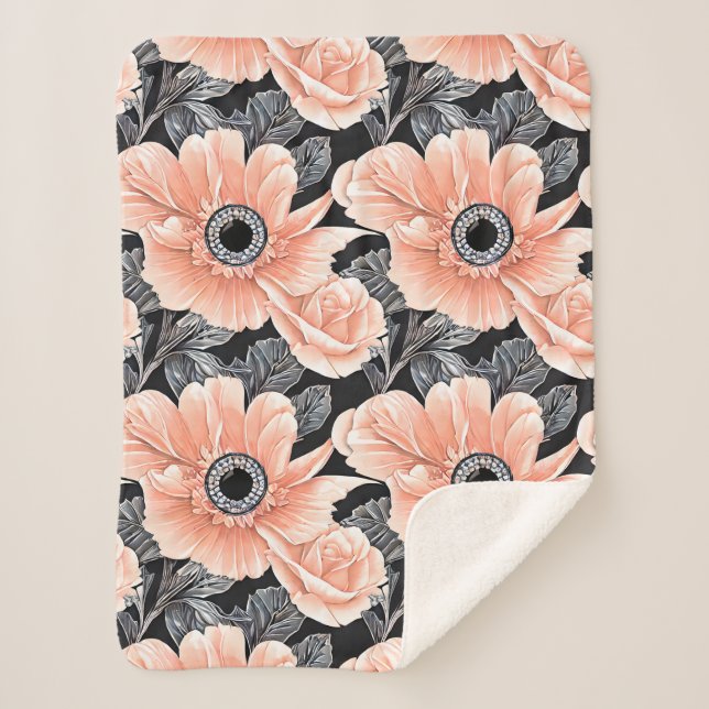Cobertor Sherpa Pêssego Botânico Padrão Floral (Frente)
