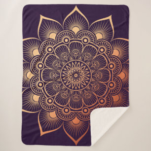 Cobertor Sherpa Pêssego roxo boêmico escuro Mandala