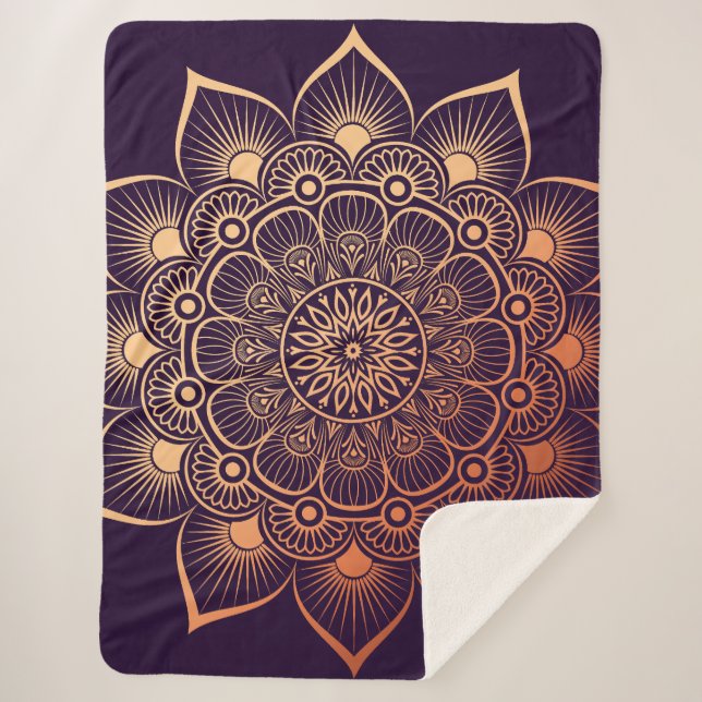 Cobertor Sherpa Pêssego roxo boêmico escuro Mandala (Frente)