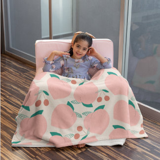 Cobertor Sherpa Pêssegos e Cerejas Vermelhas Padrão de Fruta