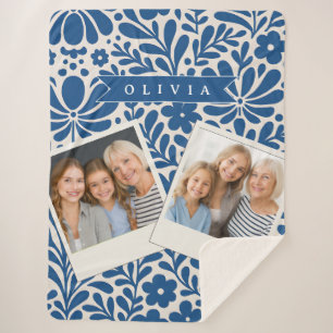 Cobertor Sherpa Pessoalizado Floral Folclórico Azul Nórdico Person