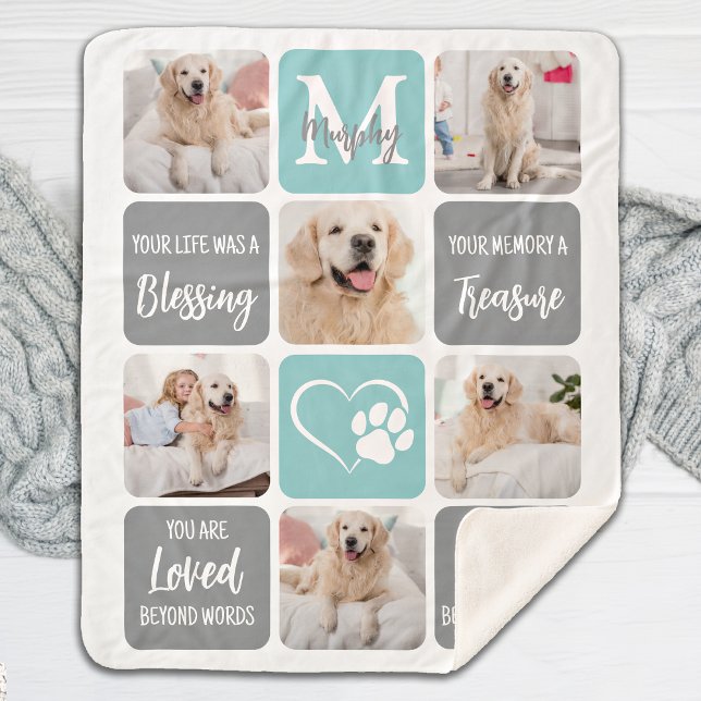 Cobertor Sherpa Pet Memorial Dog Loss Modern Stylish Photo Collage (Criador carregado)