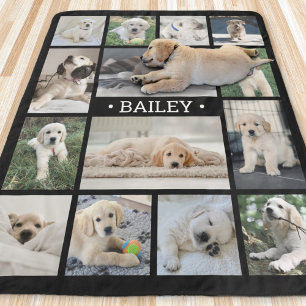 Cobertor Sherpa Pet Photo Collage Name Black Modern Unin Dog