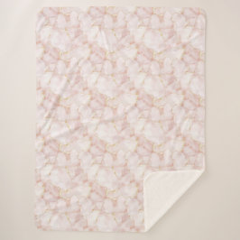 Cobertor Sherpa Pétalas Florais Rosa Bege Dourado  