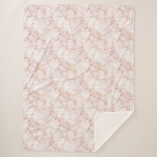 Cobertor Sherpa Pétalas Florais Rosa Bege Dourado