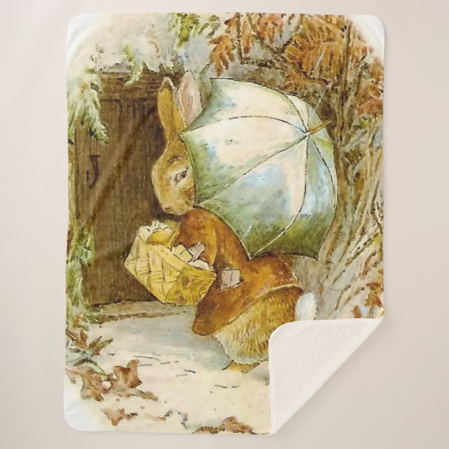 Cobertor Sherpa "Peter Rabbit com o guarda-chuva de inverno" por B (Frente)