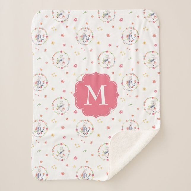 Cobertor Sherpa Peter Rabbit | Padrão Floral Wreath (Frente)