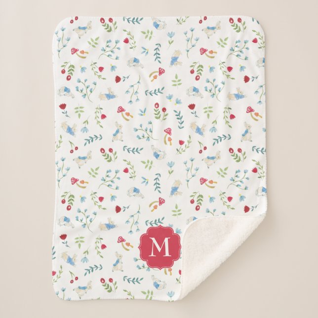 Cobertor Sherpa Peter Rabbit | Padrão Florestal de Aquarela (Frente)