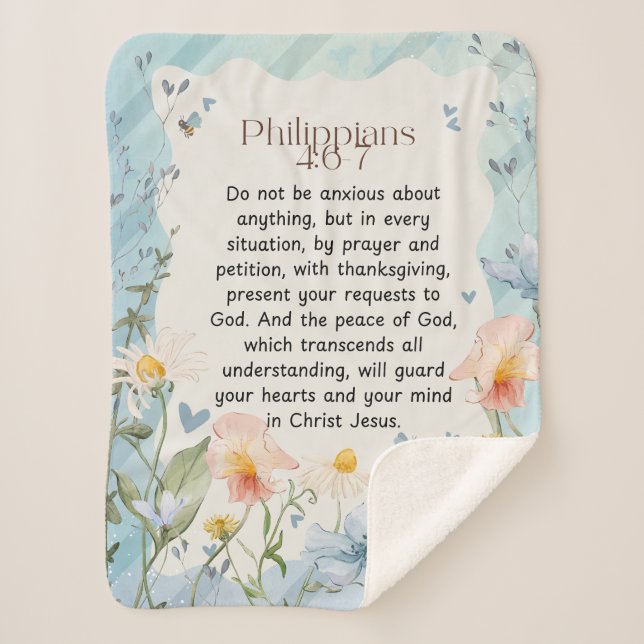 Cobertor Sherpa Philippians 4:6-7 Christian Bíblia Verse Watercolo (Frente)