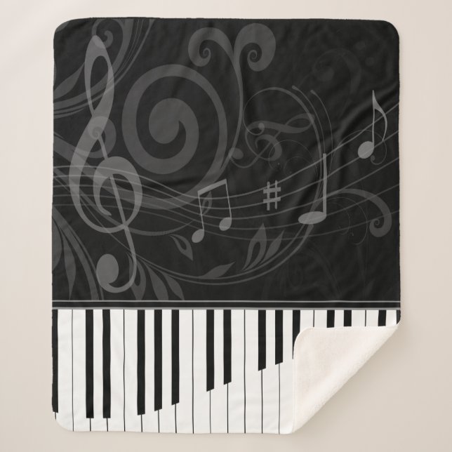 Cobertor Sherpa Piano Whimsical e Notas Musicais (Frente)