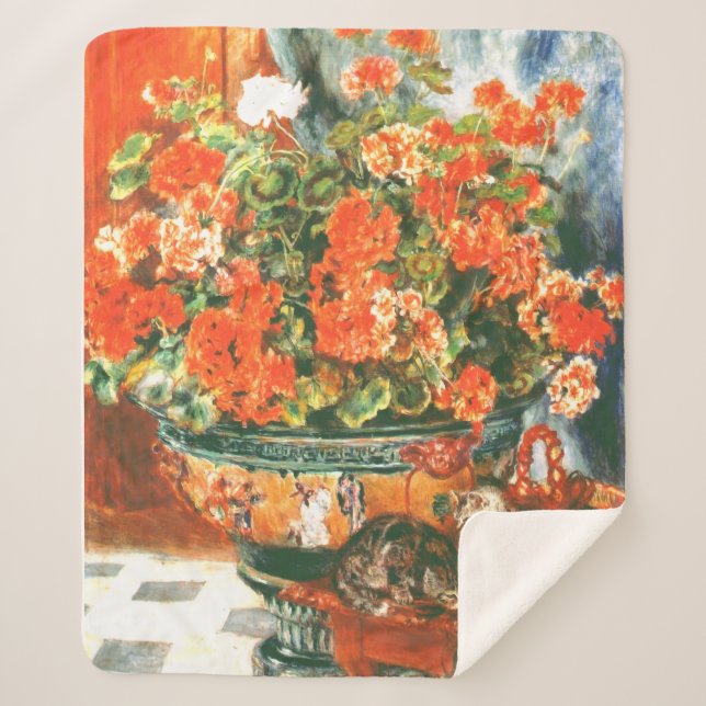 Cobertor Sherpa Pierre-Auguste Renoir Geraniums E Cats (Frente)
