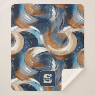 Cobertor Sherpa Pincéis de Abstrato em azul, branco e castanho