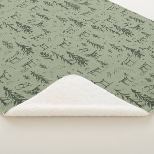 Cobertor Sherpa Pine Deer Lake Life - padrão de floresta em verde 
