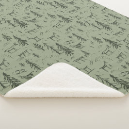 Cobertor Sherpa Pine Deer Lake Life - Sage Green Woodland Standard