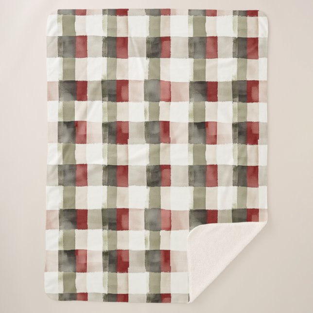 Cobertor Sherpa Pine Green Ivory Red Strips Natal (Frente)