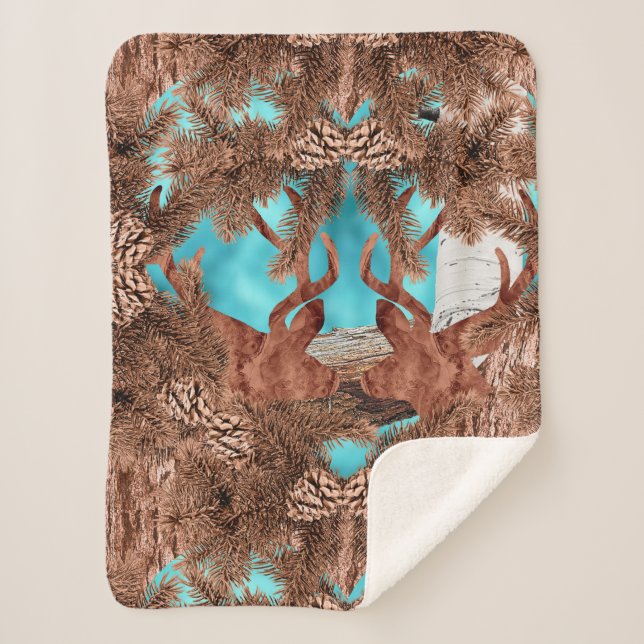 Cobertor Sherpa Pine Stag Sherpa Blanket LightBlue (Frente)
