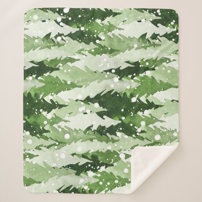 Cobertor Sherpa Pine Trees Snow: Natal Com Aquarela. (Frente)