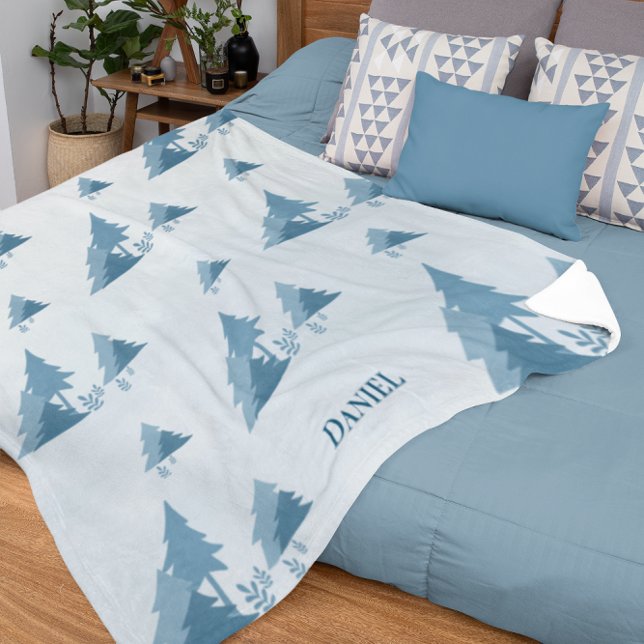 Cobertor Sherpa Pine Woods | Inverno | Nome personalizado (Criador carregado)