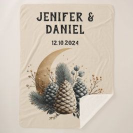 Cobertor Sherpa Pinecones e Crescent Moon Winter Love