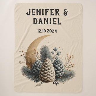 Cobertor Sherpa Pinecones e Crescent Moon Winter Love