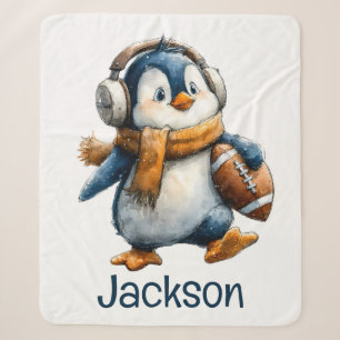Cobertor Sherpa Pinguim de Futebol de Inverno Personalizado para C