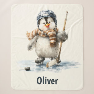 Cobertor Sherpa Pinguim de Hockey de Inverno Personalizado para Cr