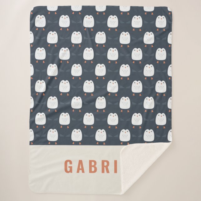 Cobertor Sherpa pinguim engraçado e festivo personalizado infantil (Frente)