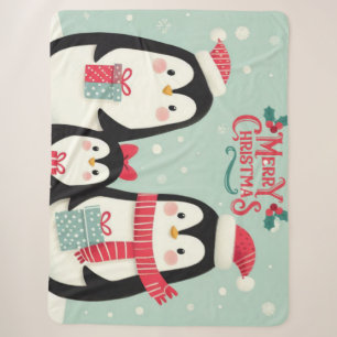 Cobertor Sherpa Pinguins de neve de Natal feliz