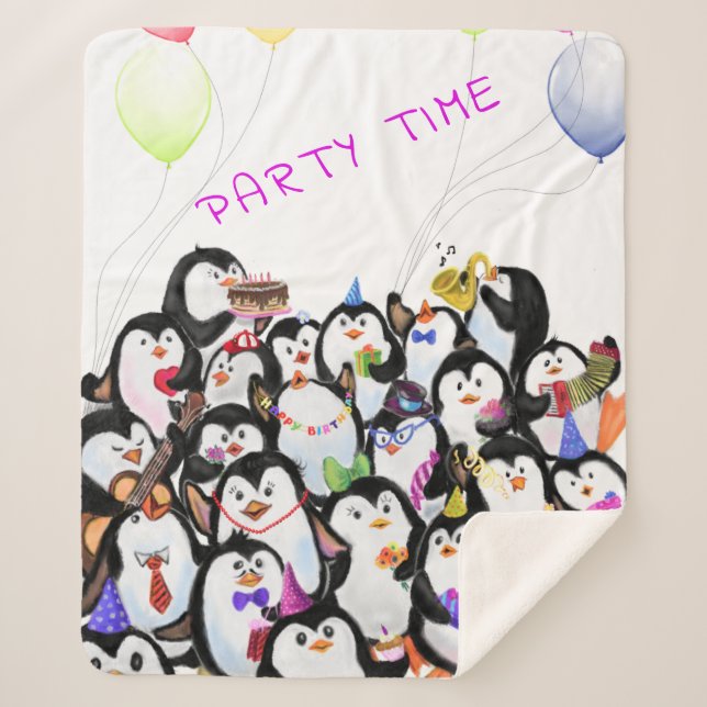 Cobertor Sherpa Pinguins Felizes Sherpa Blanket - Texto Personaliz (Frente)