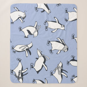 Cobertor Sherpa Pinguins patinando, modelo de vintagem desenhado à